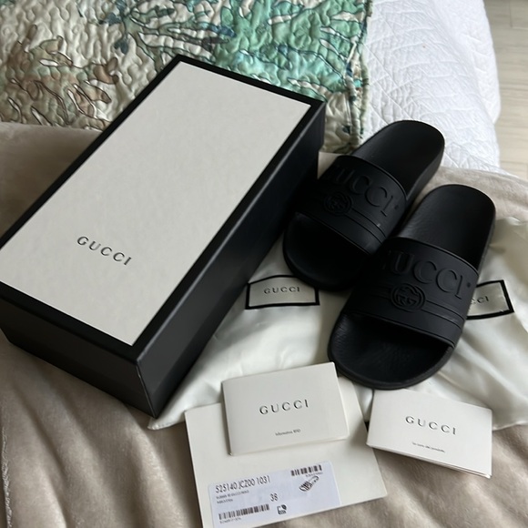 Gucci Logo Slide Rubber Black. Size 8 - Picture 1 of 16